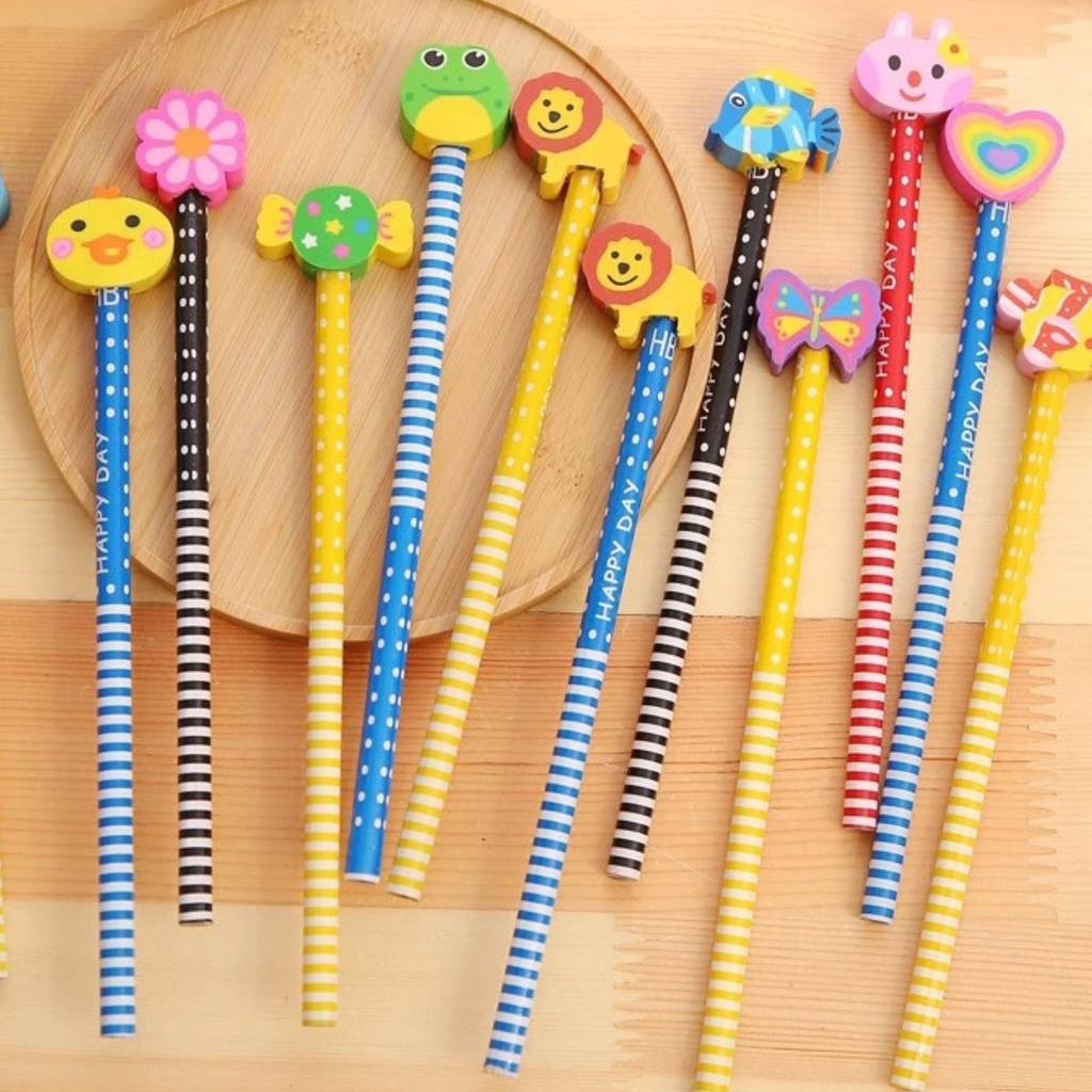 Cartoon HB pencil with eraser cute school stationery