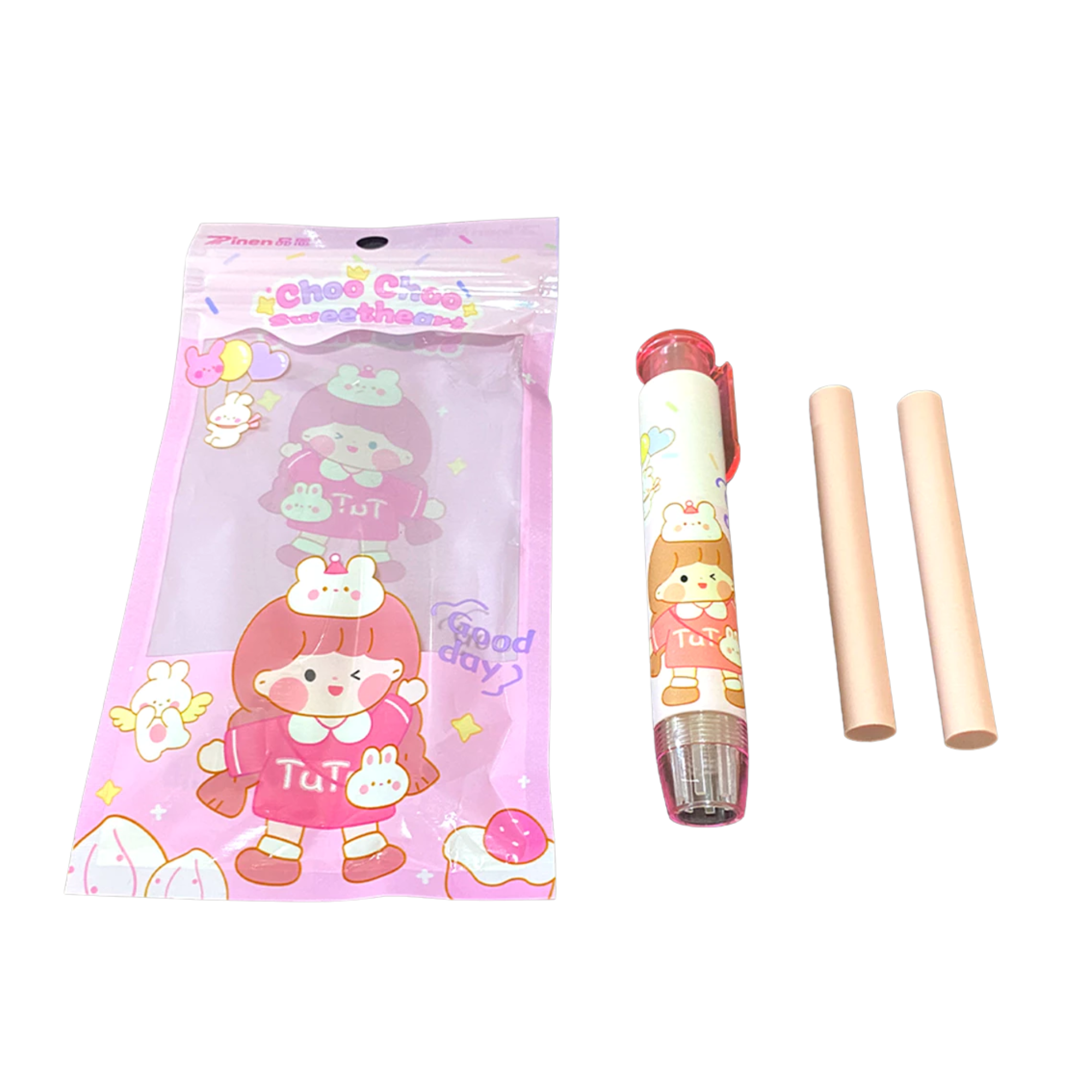 Cute Girl press eraser smooth clean erasing