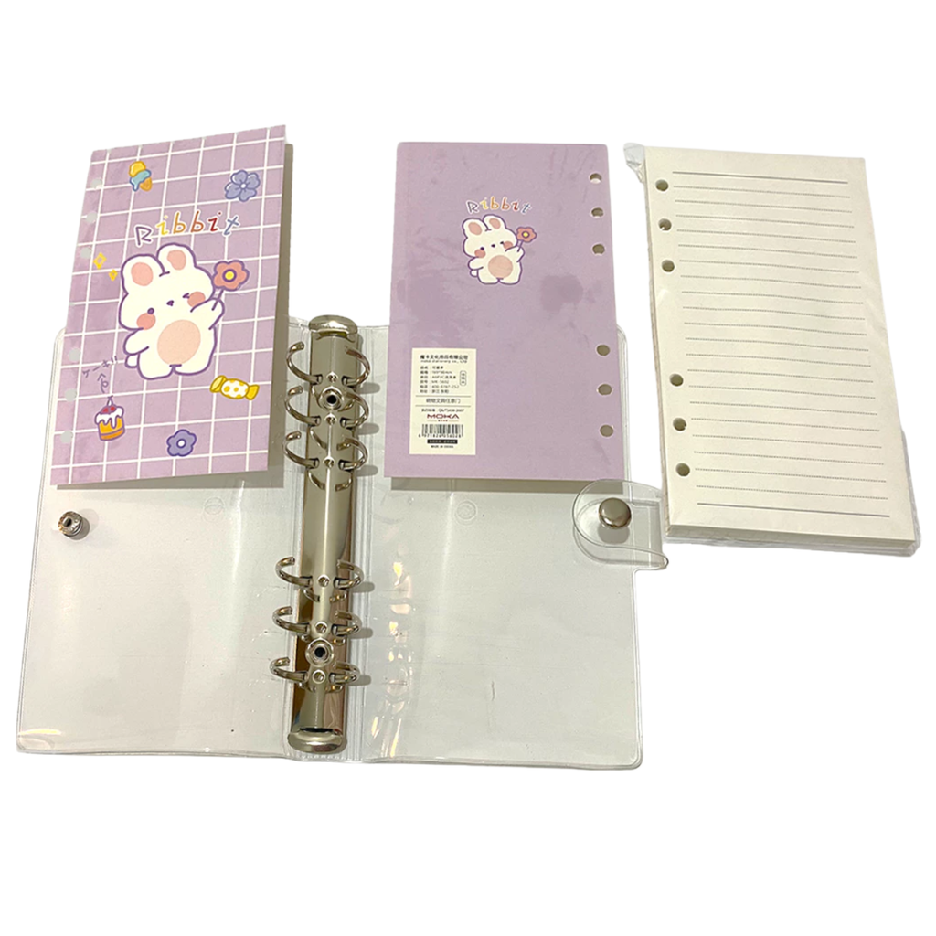 Purple PVC transparent 6-hole notebook refillable loose-leaf binder